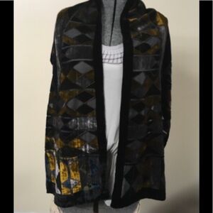 Geometric Gold Black Gray Olive Velour Scarf